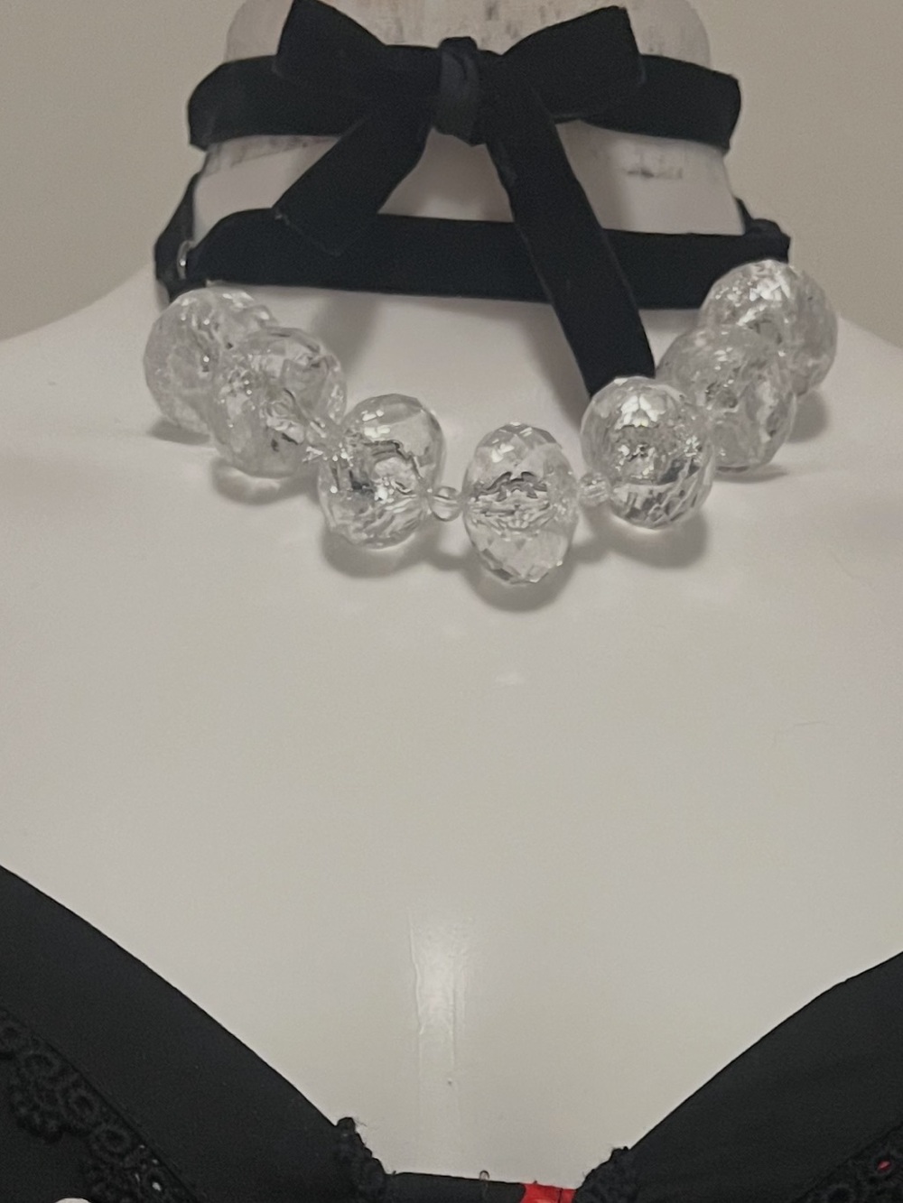 Clear Bead Statement Necklace - Clear and black